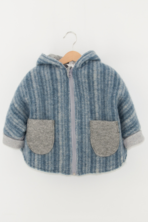 Jachete - Capă din lână fiartă Oversized -Gri Dungi