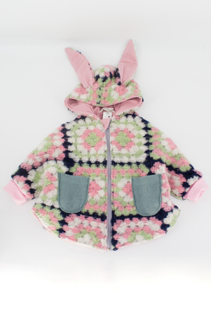 Capă din Lână Fiartă Oversized Roz/Mint Etnic - H. Bebe [1]