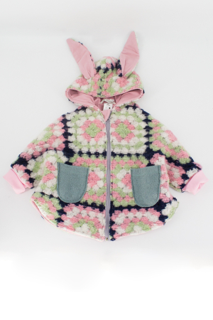 Lichidare de Stoc - Capă din Lână Fiartă Oversized Roz/Mint Etnic - H. Bebe