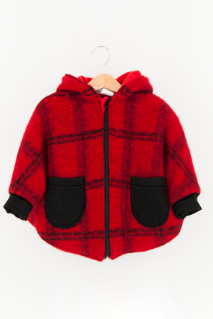 Back To Wool - Capă din lână fiartă Oversized - Red & Black