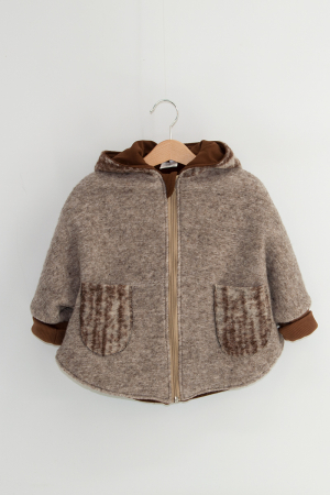 Hanorace și Jachete - Capă din lână fiartă Oversized -  Crem/Maro Dungi