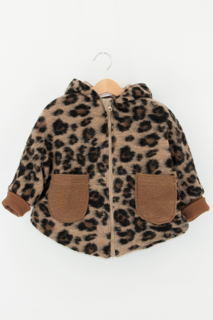 Jachete - Capă din lână fiartă Oversized - Maro Animal Print