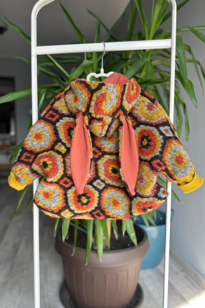 Capă din lână fiartă Oversized - Flori Mustar [2]