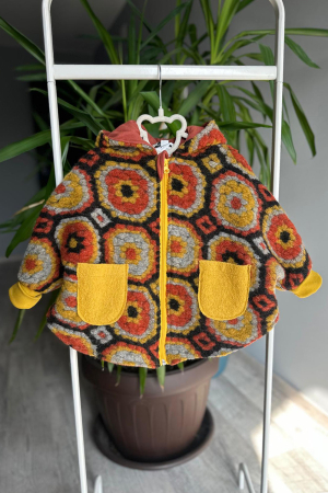 Jachete - Capă din lână fiartă Oversized - Flori Mustar