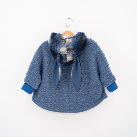 Capă din lână oversized cu urechiușe de iepuraș, bleo carouri, pentru copii - H. Bebe [1]