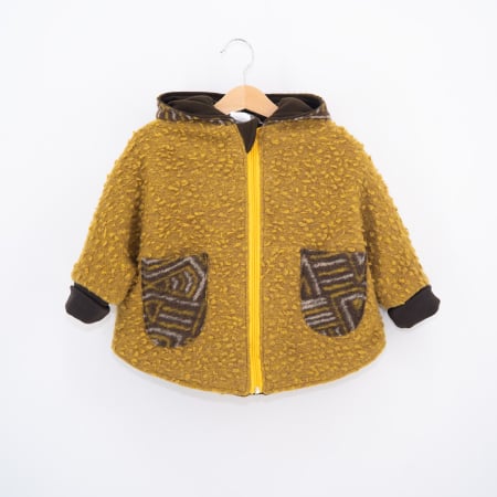 Hanorace și Jachete - Capă din lână oversized cu urechiușe de iepuraș, muștar etnic, pentru copii - H. Bebe