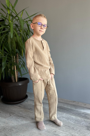 Muselina si IN - Compleu din muselină băiat — Cămașă tip hanorac + Pantalon |Albastru| H. Bebe