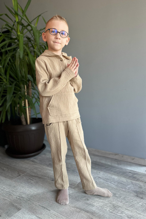 Compleu din muselină băiat — Cămașă tip hanorac + Pantalon |Crem | H. Bebe [5]