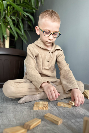 Muselina si IN - Compleu din muselină băiat — Cămașă tip hanorac + Pantalon |Crem | H. Bebe