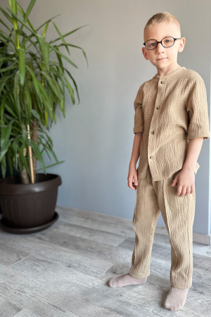 Muselina si IN - Set din muselină băiat — Cămașă cu nasturi + Pantalon | Crem | H. Beben |Crem | H. Bebe