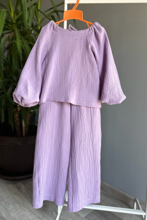 Muselina si IN - Compleu din muselina Fetite -Liliac
