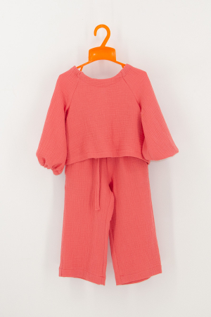 De vară - Compleu din muselina Fetite - Corai