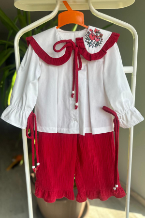 Toate Produsele - Compleu Fetiță din Muselină cu Guler Imprimat