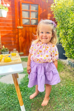 Compleu fetițe muselină, bluză crop top și fustă simplă, print geo și liliac [1]