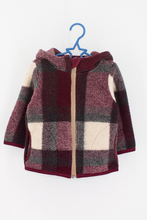 Hanorace din Lana - Hanorac Lână Cu Fermoar -Visiniu Carouri