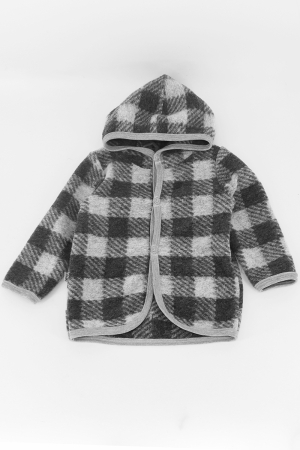 Hanorace din Lana - Hanorac Lână Fiartă Cu Nasturi - Gri Patratele