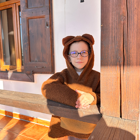 Hanorac oversize din lână, maro teddy, cu glugă cu urechiușe – H. Bebe [2]