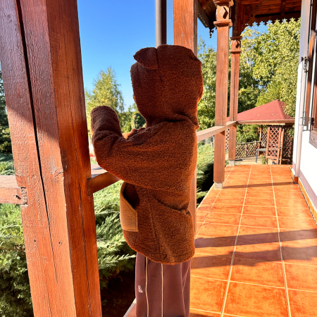 Hanorac oversize din lână, maro teddy, cu glugă cu urechiușe – H. Bebe [5]