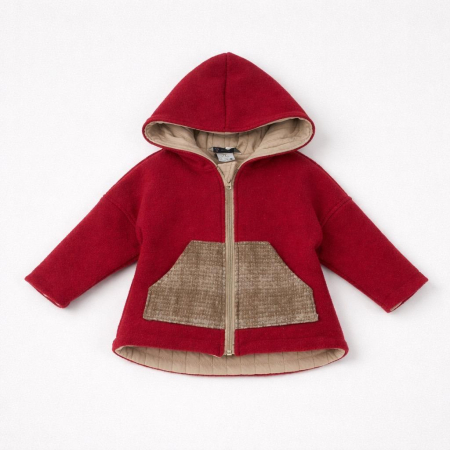 Hanorace și Jachete - Jachetă din lână boucle Oversized - Rosu/Crem