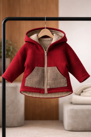 Jachetă din lână boucle Oversized - Rosu/Crem [1]