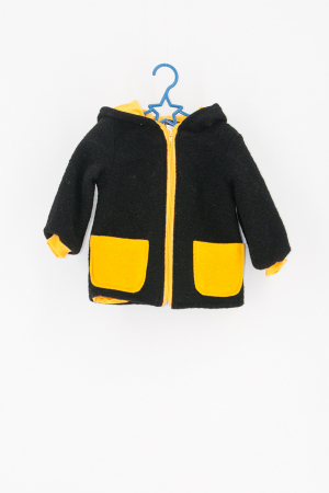 Jachetă din lână fiartă cu glugă - Black/YELLOW [0]