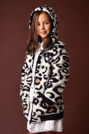Jachetă din lână fiartă cu glugă - Animal Print [2]