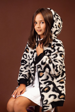 Jachetă din lână fiartă cu glugă - Animal Print [0]