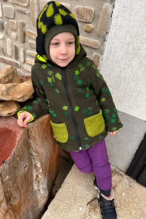 Jachetă din lână fiartă cu glugă - Black&Yellow Rabbit [3]