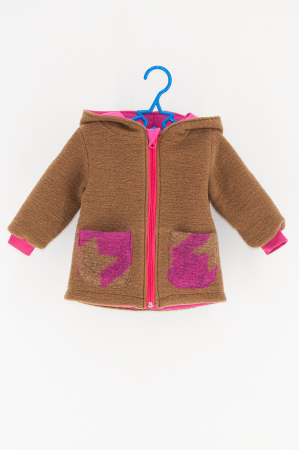 Jachetă din lână  cu glugă - Crem / Pink [0]
