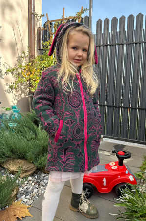 Jachete - Jachetă tip parka din lână, cu gluga- Motive Pink