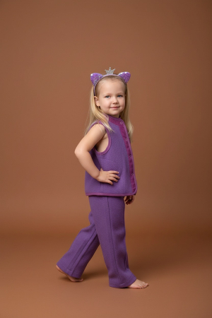 Compleuri și Pantaloni - Pantalon Lână 100% -Wide Leg Mov