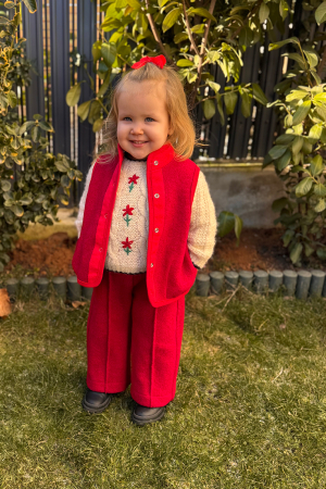 Compleuri din Lână - Pantalon Lână 100% -Wide Leg Rosu