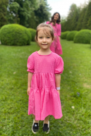 Rochie cu volane si maneci bufante Roz Dotty [0]