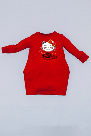 Rochie cocon roșie cu mâneci lungi - Pisicuta [0]