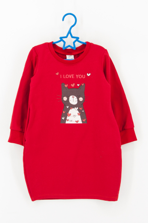 Rochie cocon roșie cu mâneci lungi - I Love You [0]