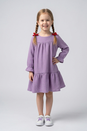 Muselina si IN - Rochie cu volan si maneca lunga - Liliac