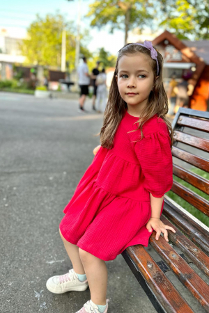 Rochie din Muselina cu mâneci bufante - Roz [0]