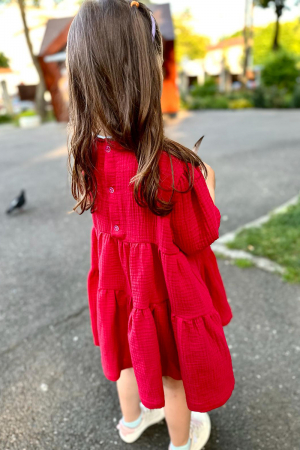 Rochie din Muselina cu mâneci bufante - Roz [1]