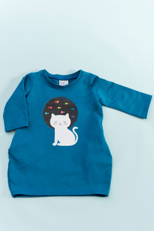 Rochie albastră cu buzunare - Moon Cat01 [0]