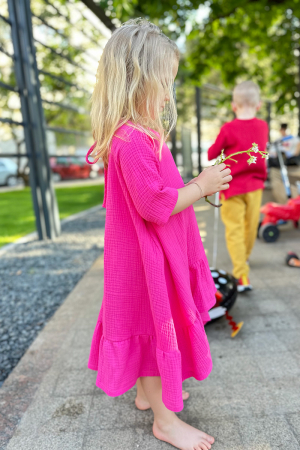 Rochie Muselina Asimetrică - Fucsia [0]