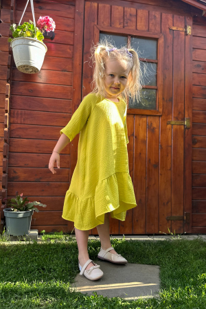 Muselina pentru copii - Rochie Muselina Asimetrică - Lime