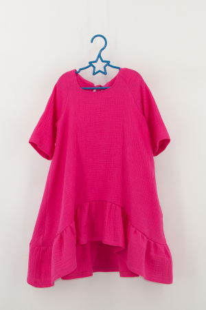 Rochie Muselina Asimetrică - Fucsia [3]
