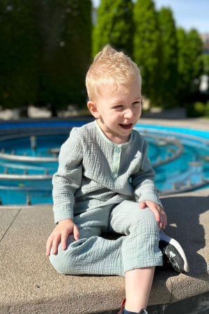 Rochie Volan-Compleu Mamă/Fiu din Muselina - Mint [2]