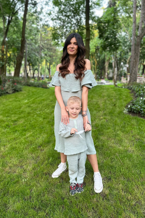 Rochie Volan-Compleu Mamă/Fiu din Muselina - Mint [1]