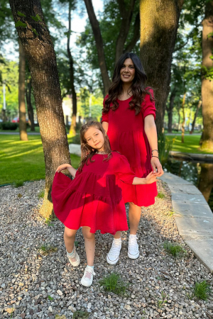 Rochii Mama Fiica din Muselina cu mâneci bufante - zmeuriu [1]