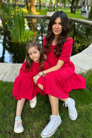 Rochii Mama Fiica din Muselina cu mâneci bufante - zmeuriu [0]