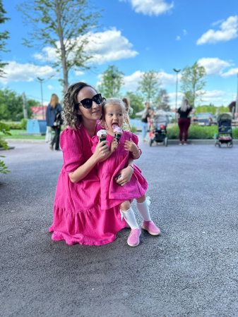 Rochii Mama Fiica din Muselina cu mâneci bufante -  Fucsia [2]