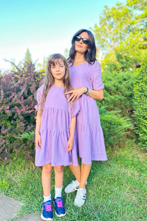 Rochii Mama Fiica din Muselina cu mâneci bufante -Liliac [4]