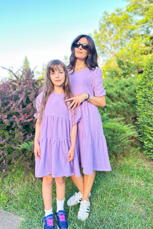 Rochii Mama Fiica din Muselina cu mâneci bufante -Liliac [5]