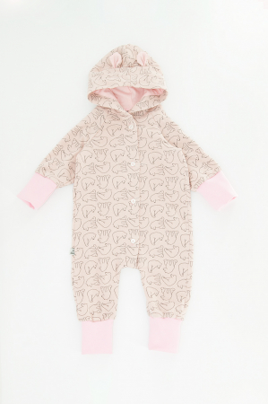 Salopetă cu Nasturi și Glugă -Roz Ursulet [2]